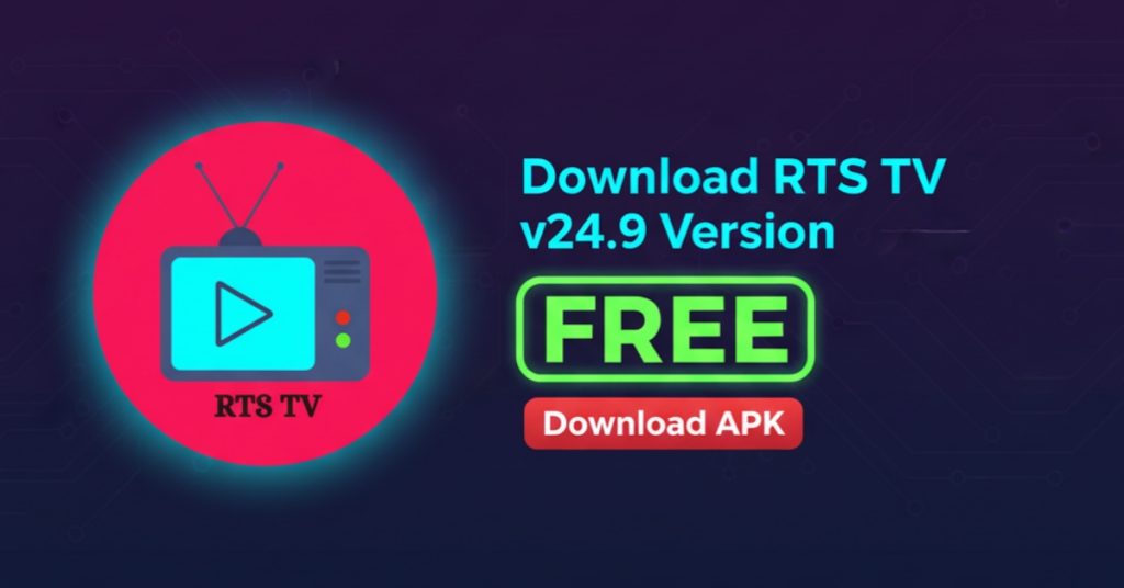RTS TV APK logo showing a television icon with play button on a red background